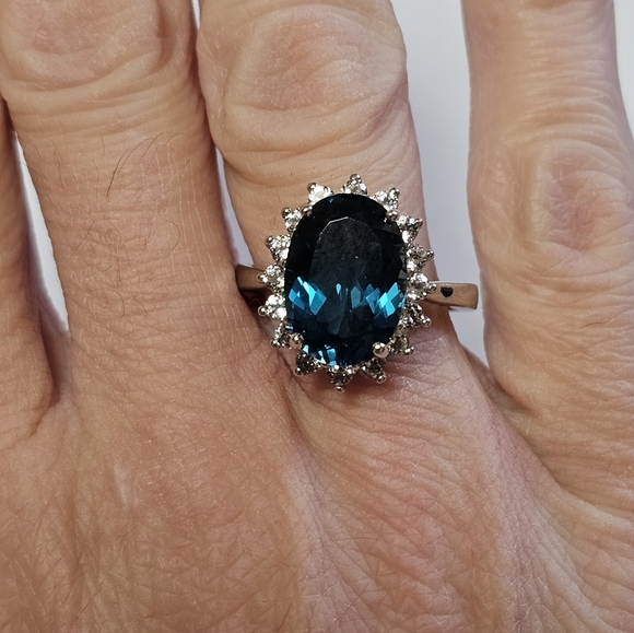 Genuine London Blue Topaz & White Topaz Ring in Rhodium/ Sterling Silver Sz 8! - Picture 8 of 16